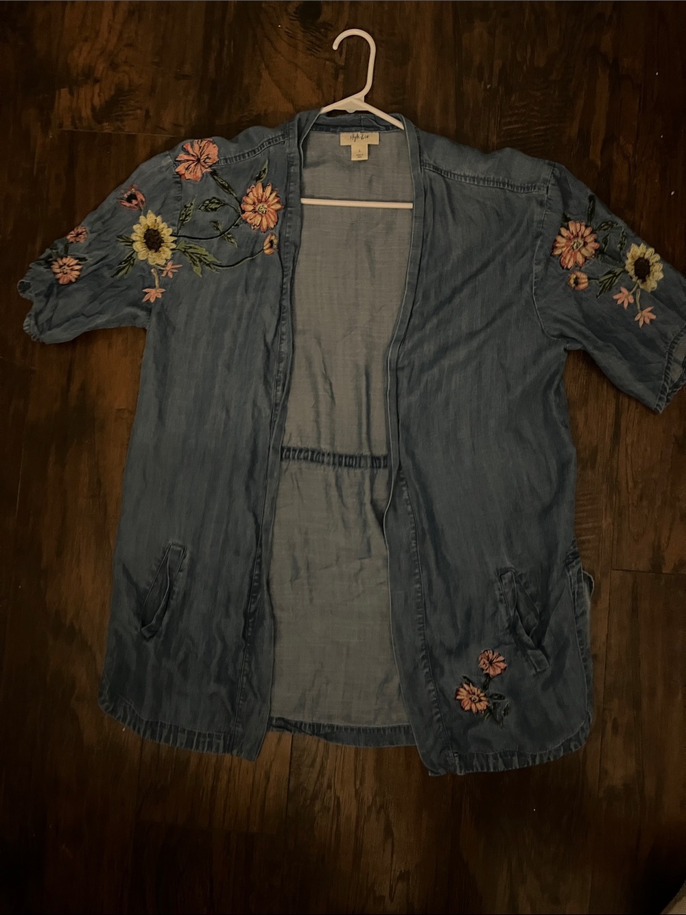 Style & Co. Light Blue Embroidered Denim Button-Down Kimono
